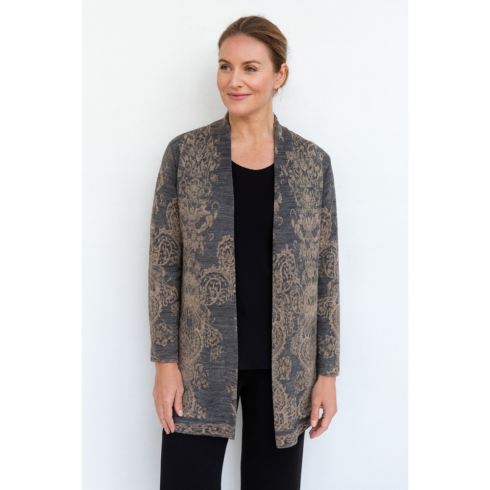 Chico's Romantic Quiet Luxury Duster Cardigan Sweater sz 0 Small Gray Wool Blend